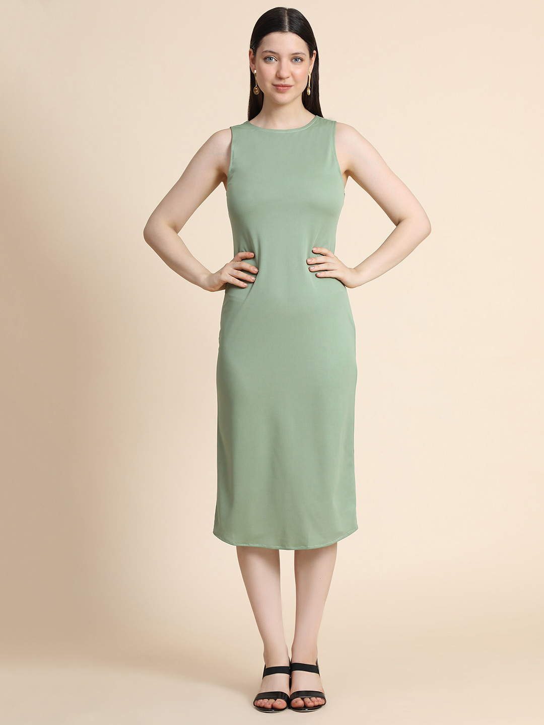KERI PERRY Women Sea Green Solid Straight Western Dress