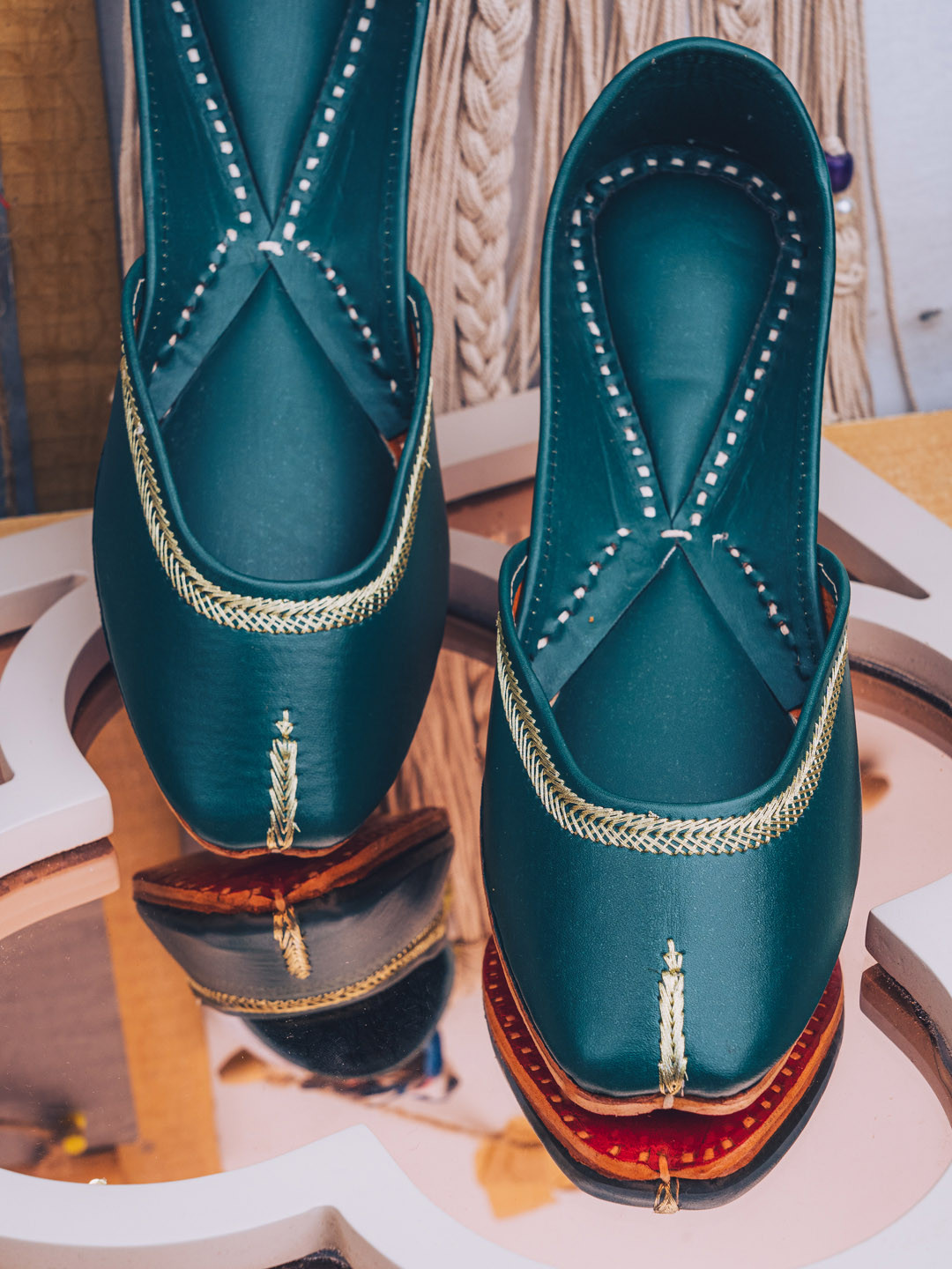 NR By Nidhi Rathi Women Turquoise Blue Mojaris Flats