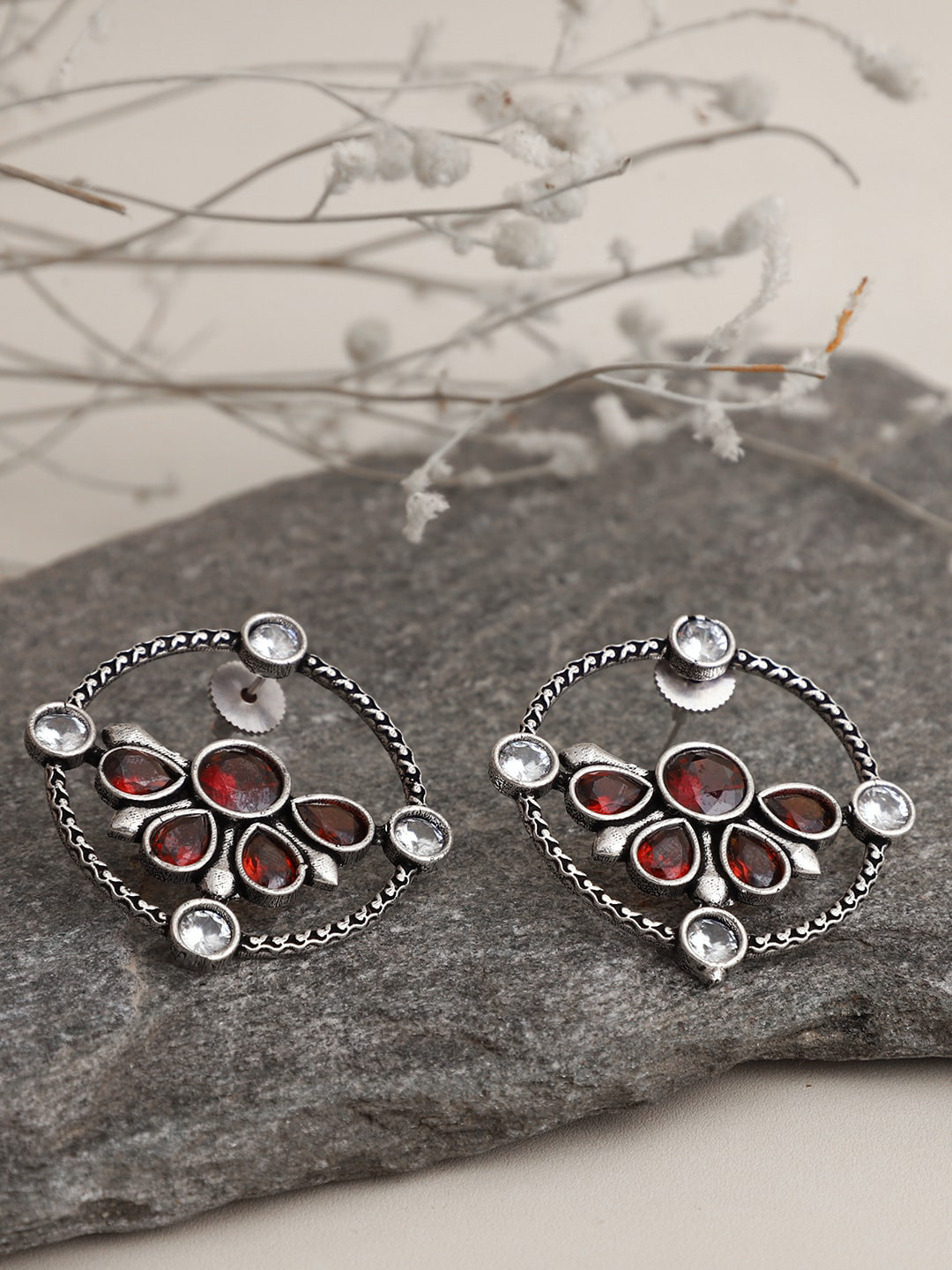 VENI Maroon Circular Studs Earrings