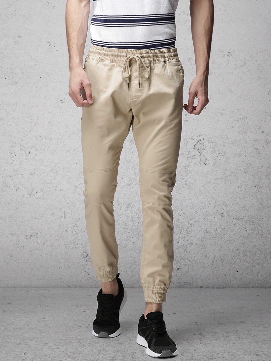beige slim joggers