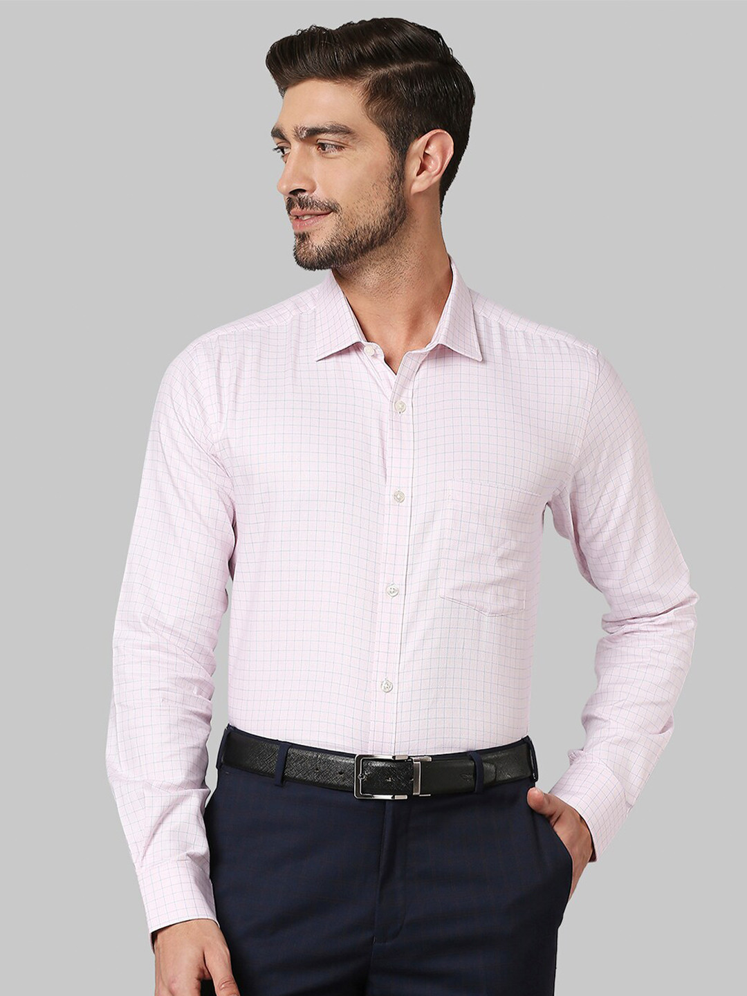 Park Avenue Men Peach-Coloured Slim Fit Micro Checks Checked Formal Shirt