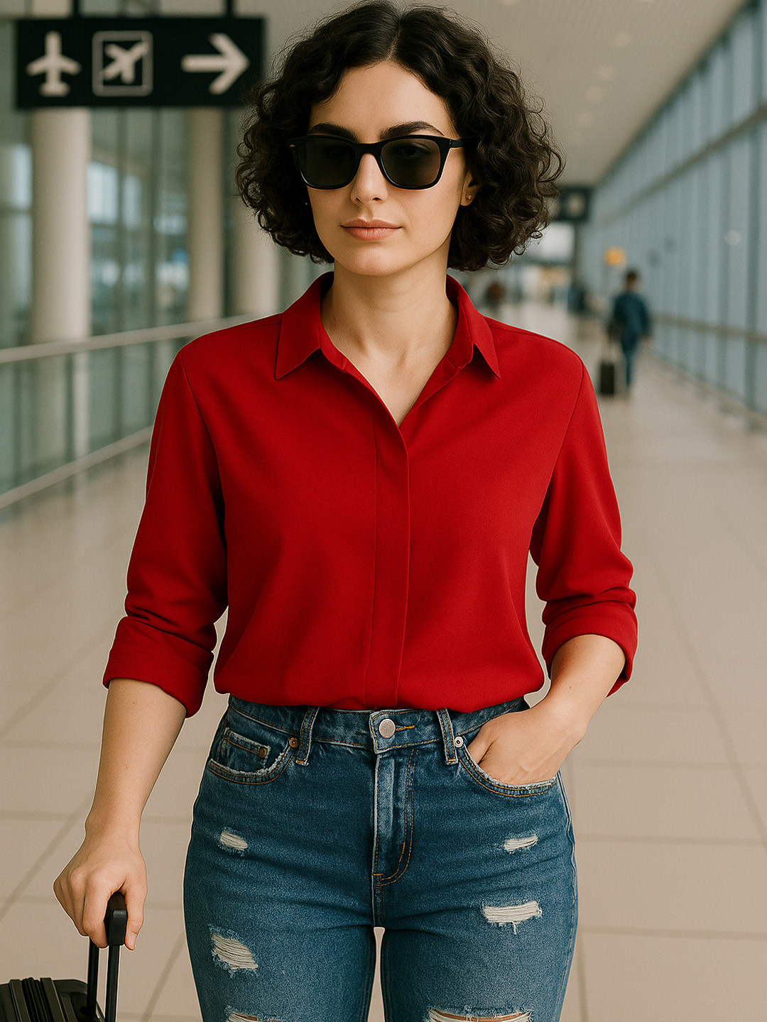 Hancock Women Red Solid Regular Fit Formal Shirt