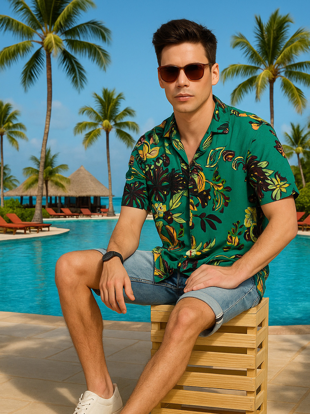 Hancock Men Teal Relaxed Floral Printed Casual Shirt