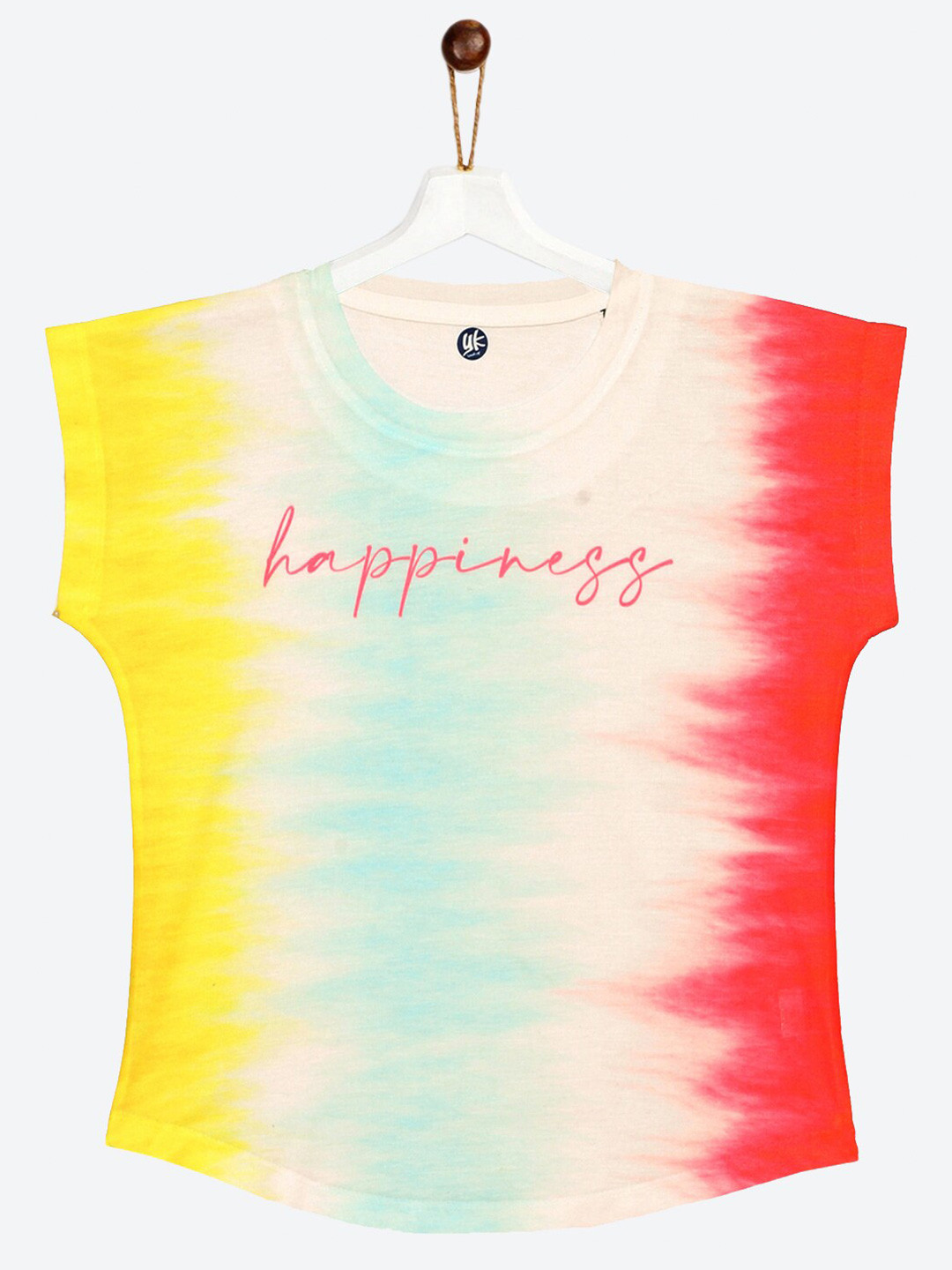 YK Girls White Yellow & Red Dyed Extended Sleeves Top