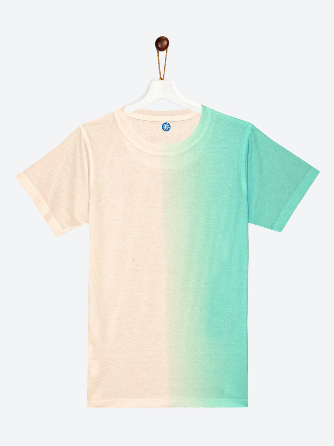 YK Boys Cream & Sea Green Colourblocked T-shirt