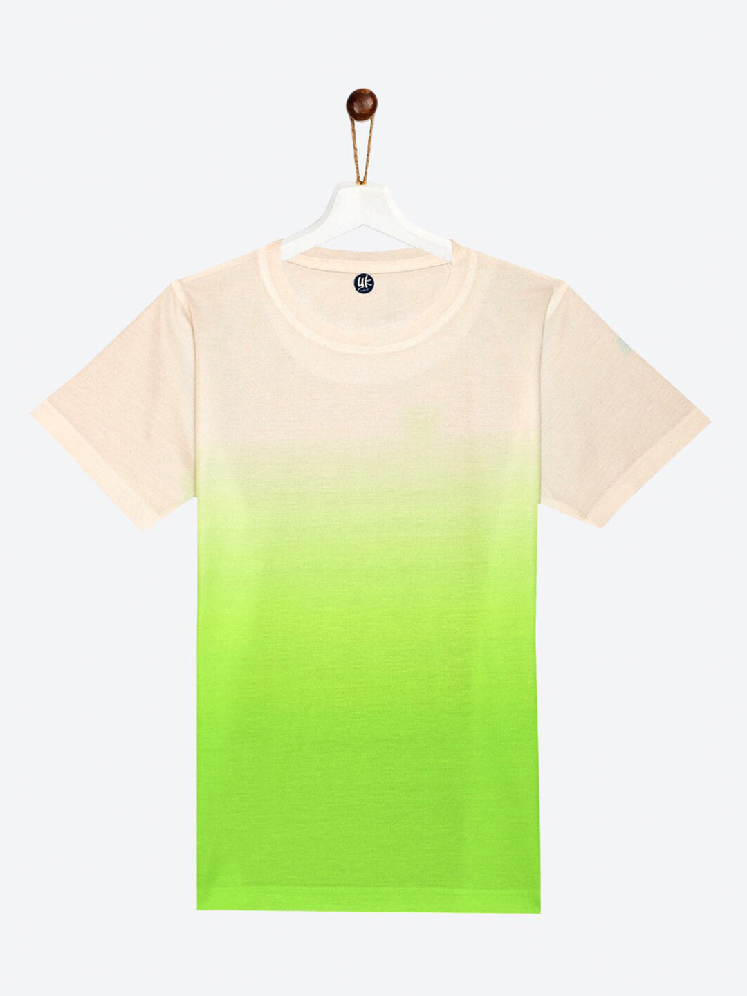 YK Boys Cream-Coloured & Green Colourblocked T-shirt