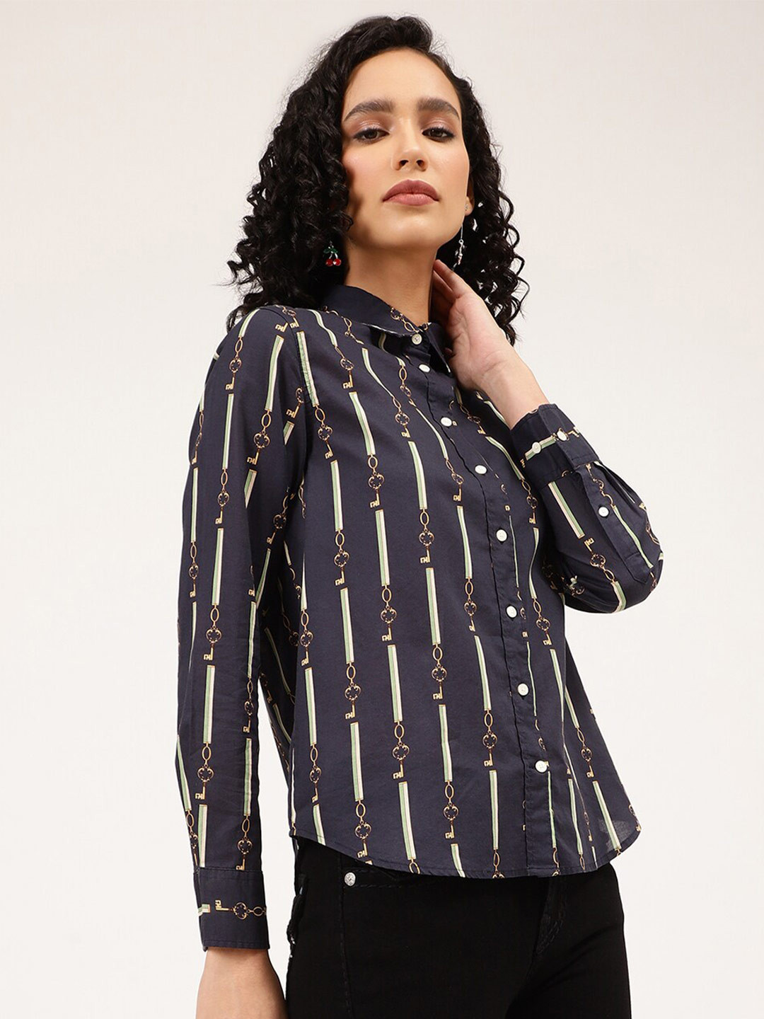 GANT Women Navy Blue Striped Shirt Style Pure Cotton Top