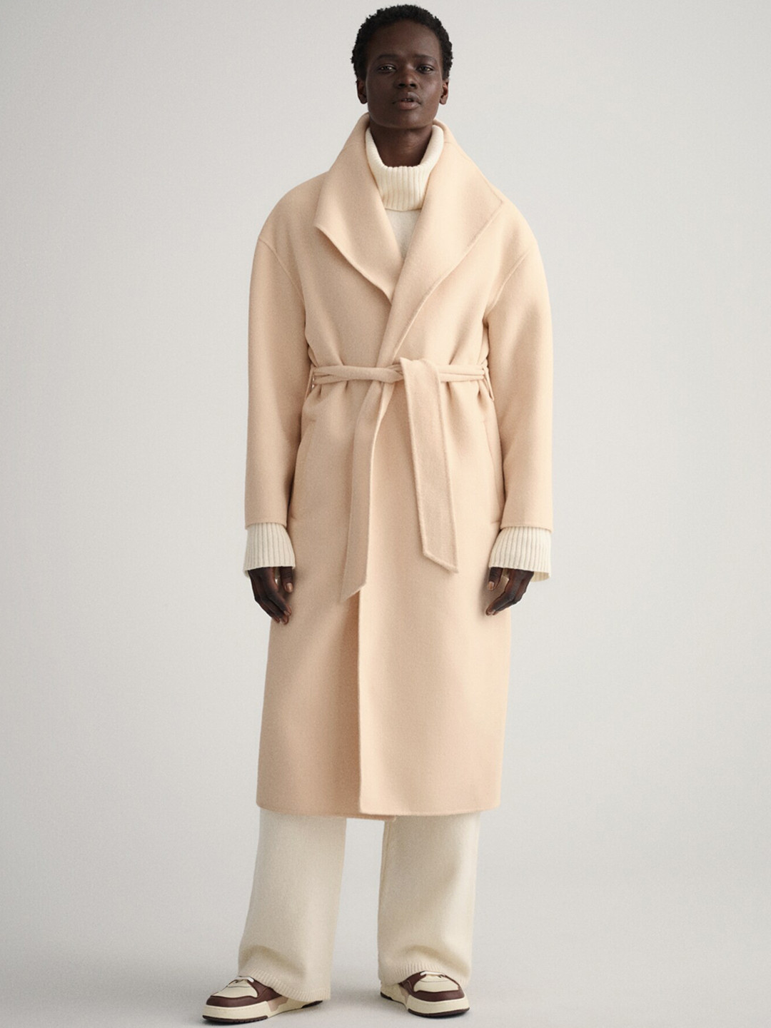 GANT Women Cream Solid Overcoat