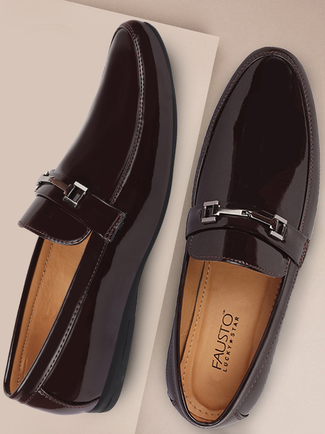 FAUSTO Men Brown Solid Formal Loafer Shoes