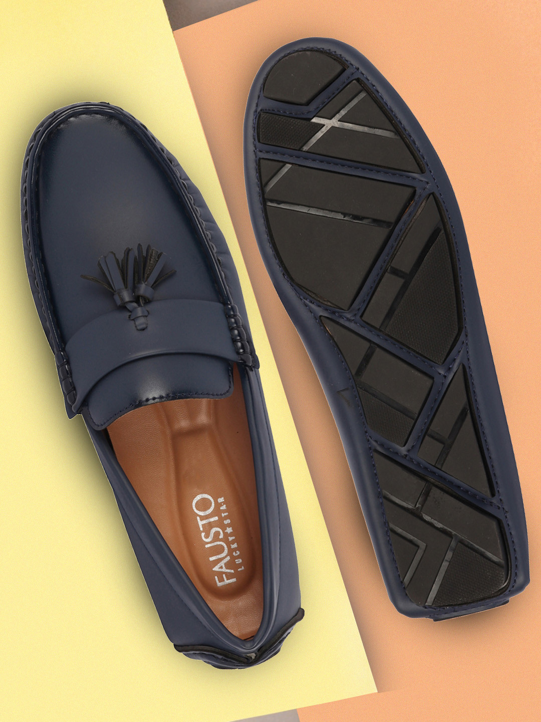 FAUSTO Men Blue Solid Slip-On PU Loafers