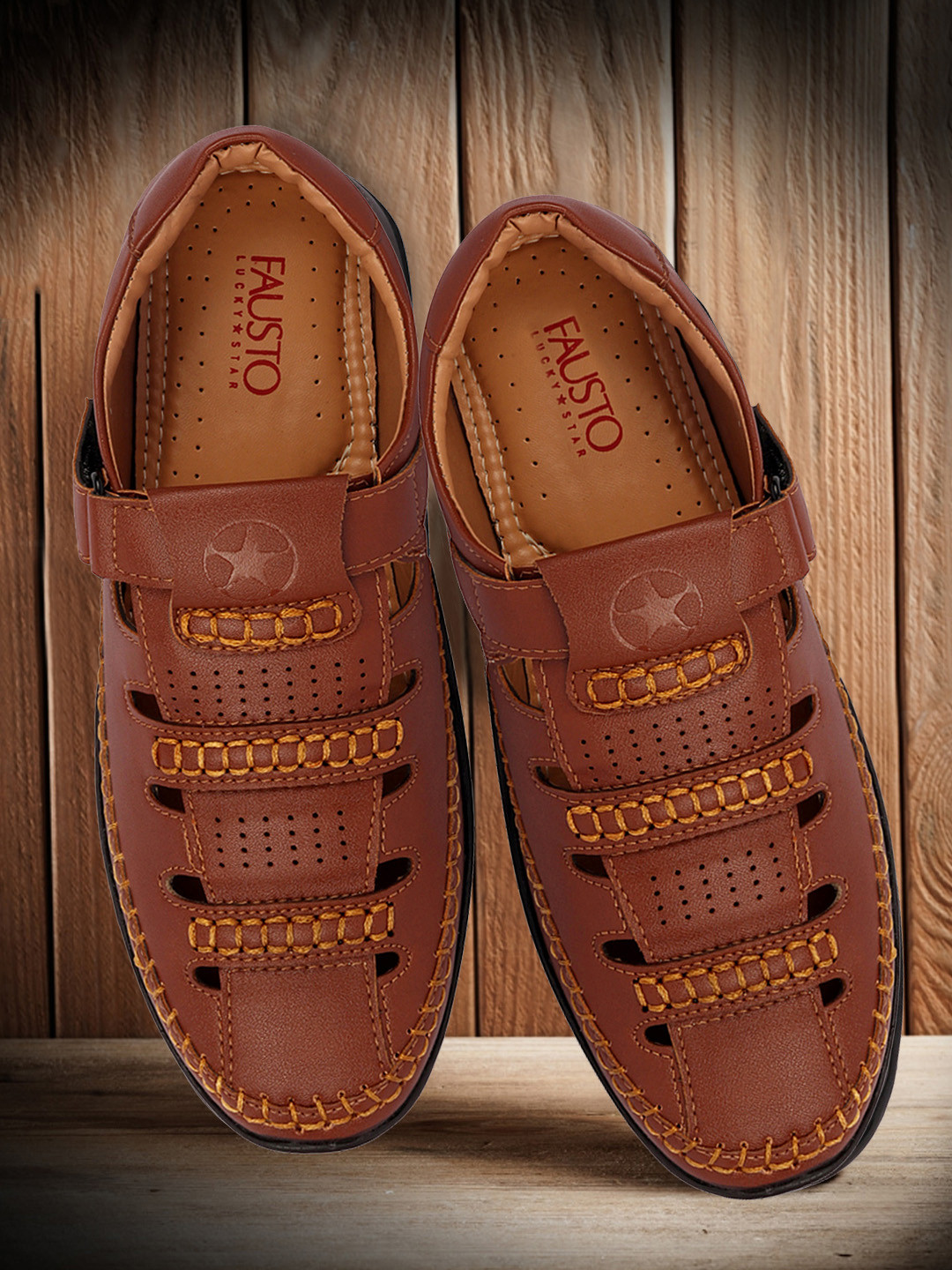 FAUSTO Men Tan Fisherman Sandals