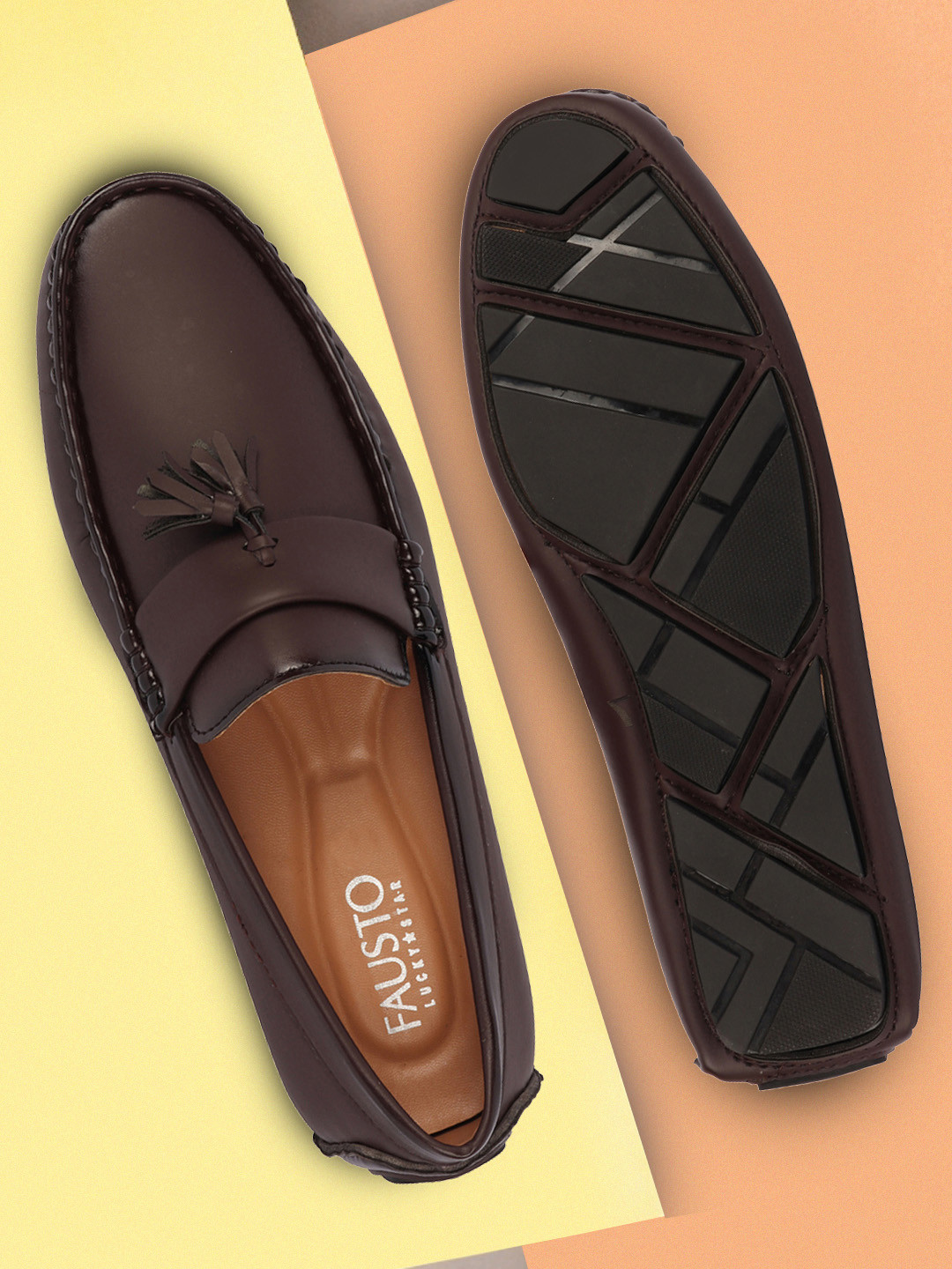 FAUSTO Men Brown Solid Tassel Loafers