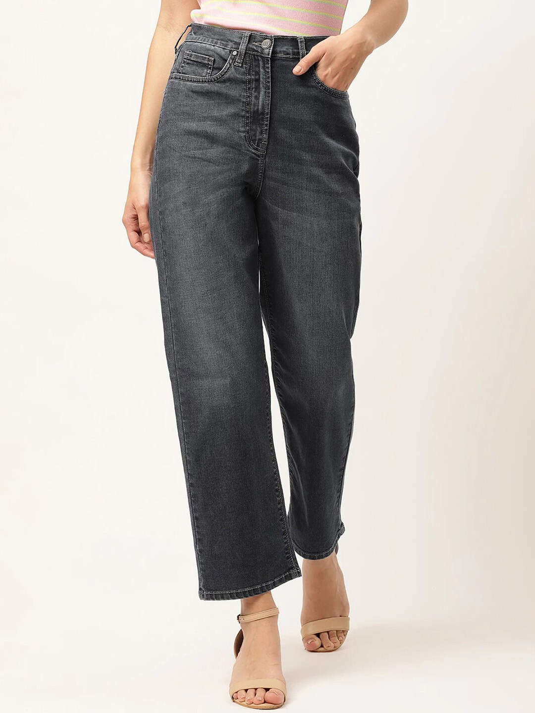 ELLE Women Grey Relaxed Fit Light Fade Jeans