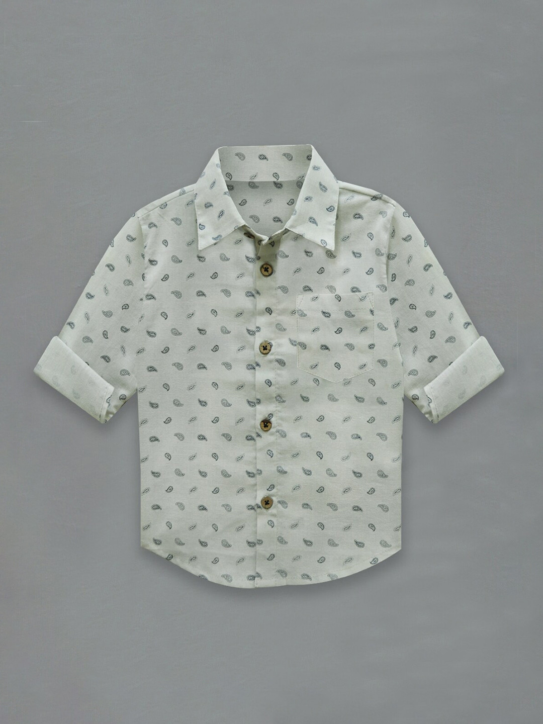A T U N Boys Off White Classic Printed Casual Shirt