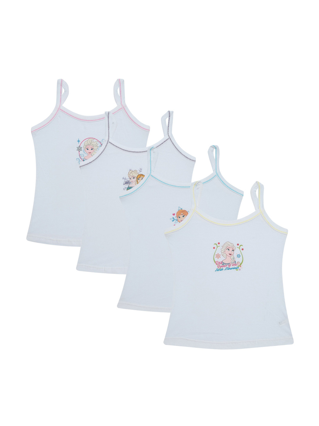 Bodycare Kids Girls Pack Of 4 White Frozen Printed Innerwear Vests