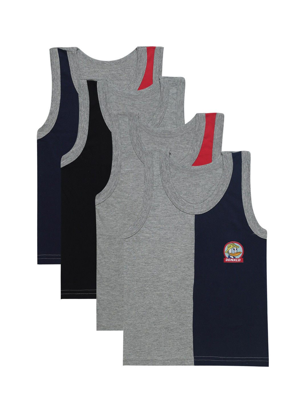 Bodycare Kids Boys Pack Of 4 Grey & Navy Blue Mickey & Friends Innerwear Tank Vests
