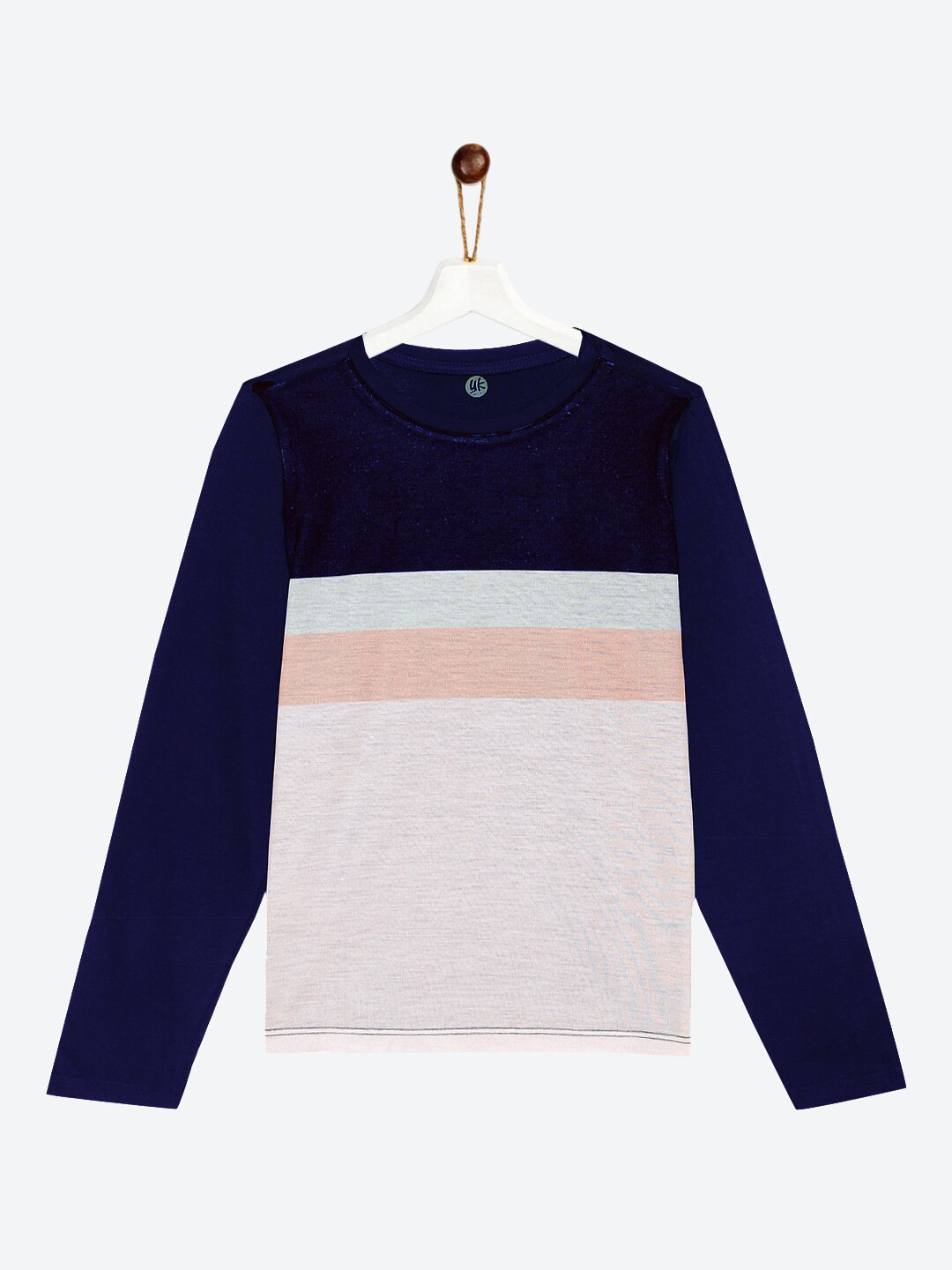 YK Boys Navy Blue & Beige Colourblocked T-shirt