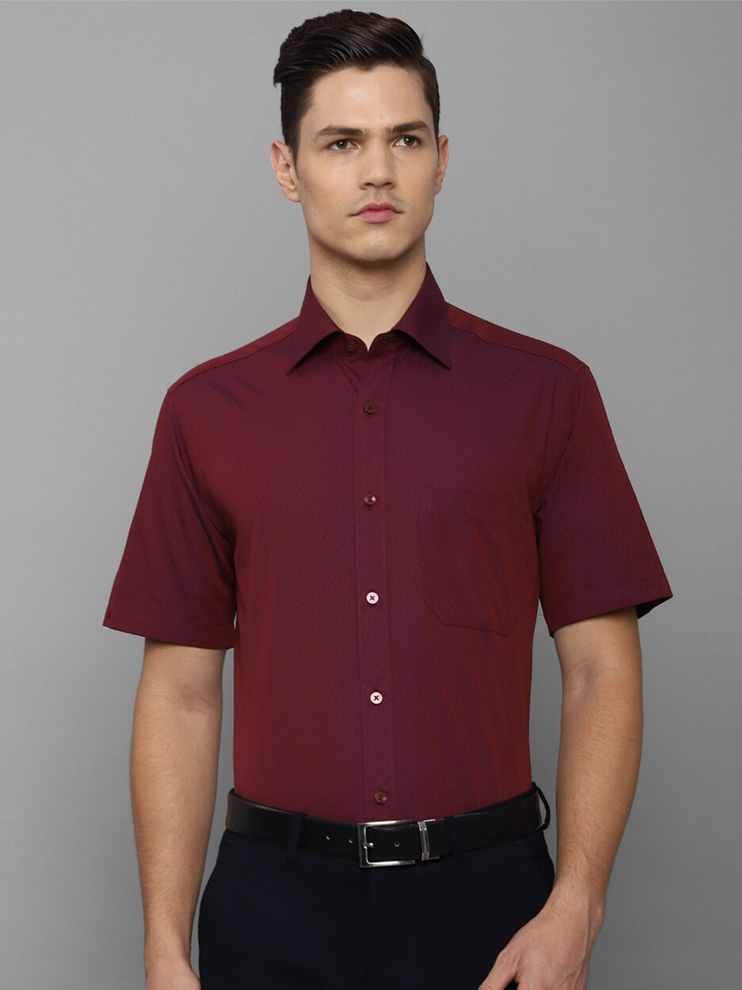 Louis Philippe Men Maroon Slim Fit Formal Cotton Shirt