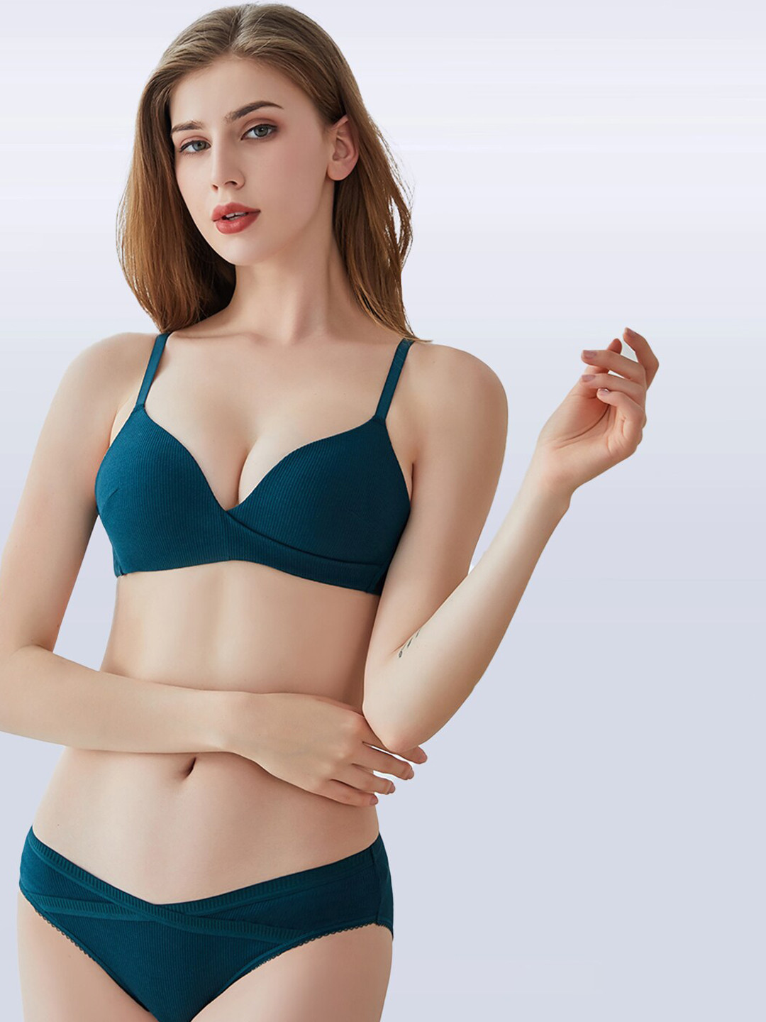 JC Collection Women Teal Solid Lingerie Set