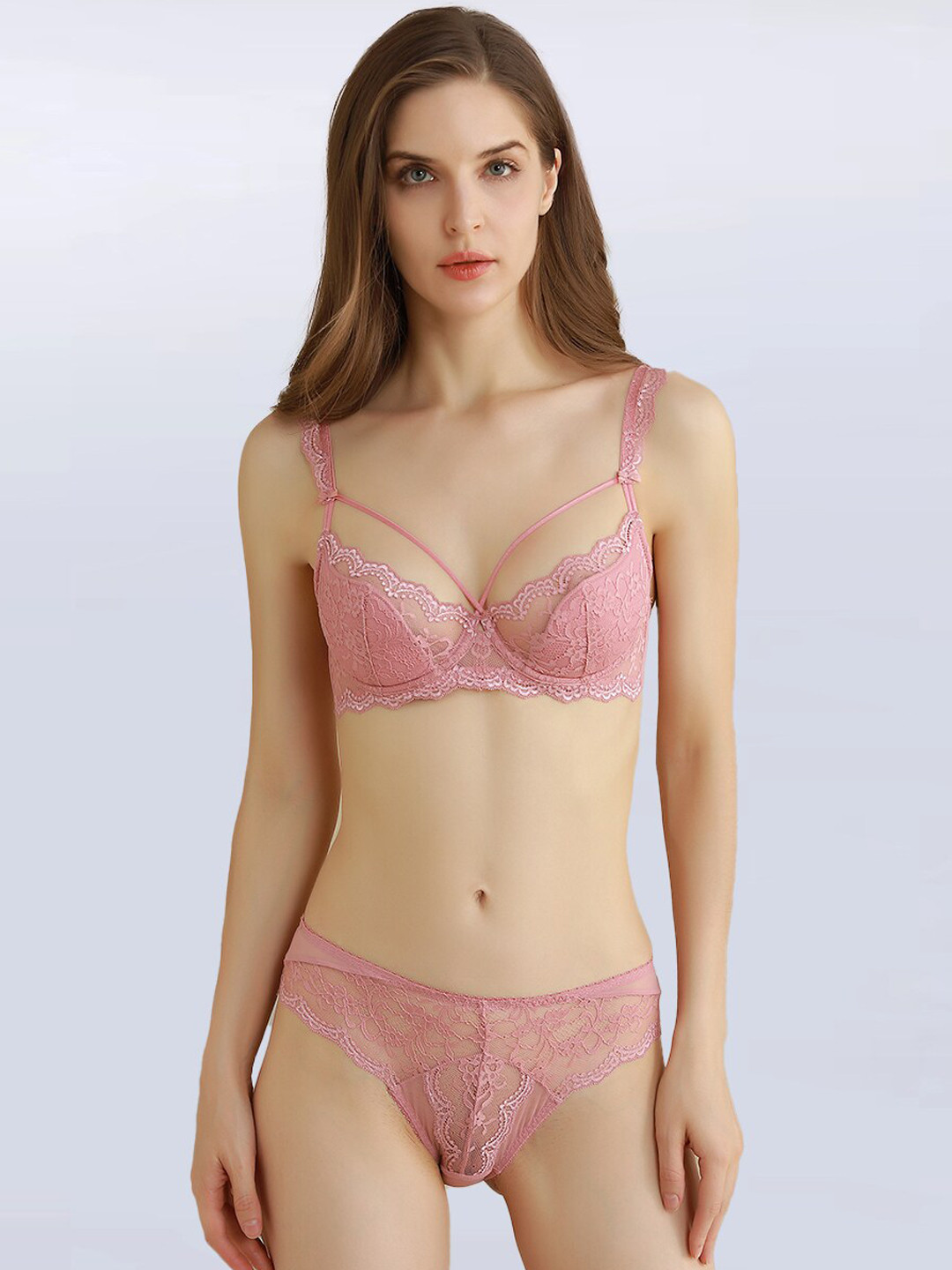 JC Collection Women Pink Self-Design Lingerie Set LS-WWE-9271-Pink-32B