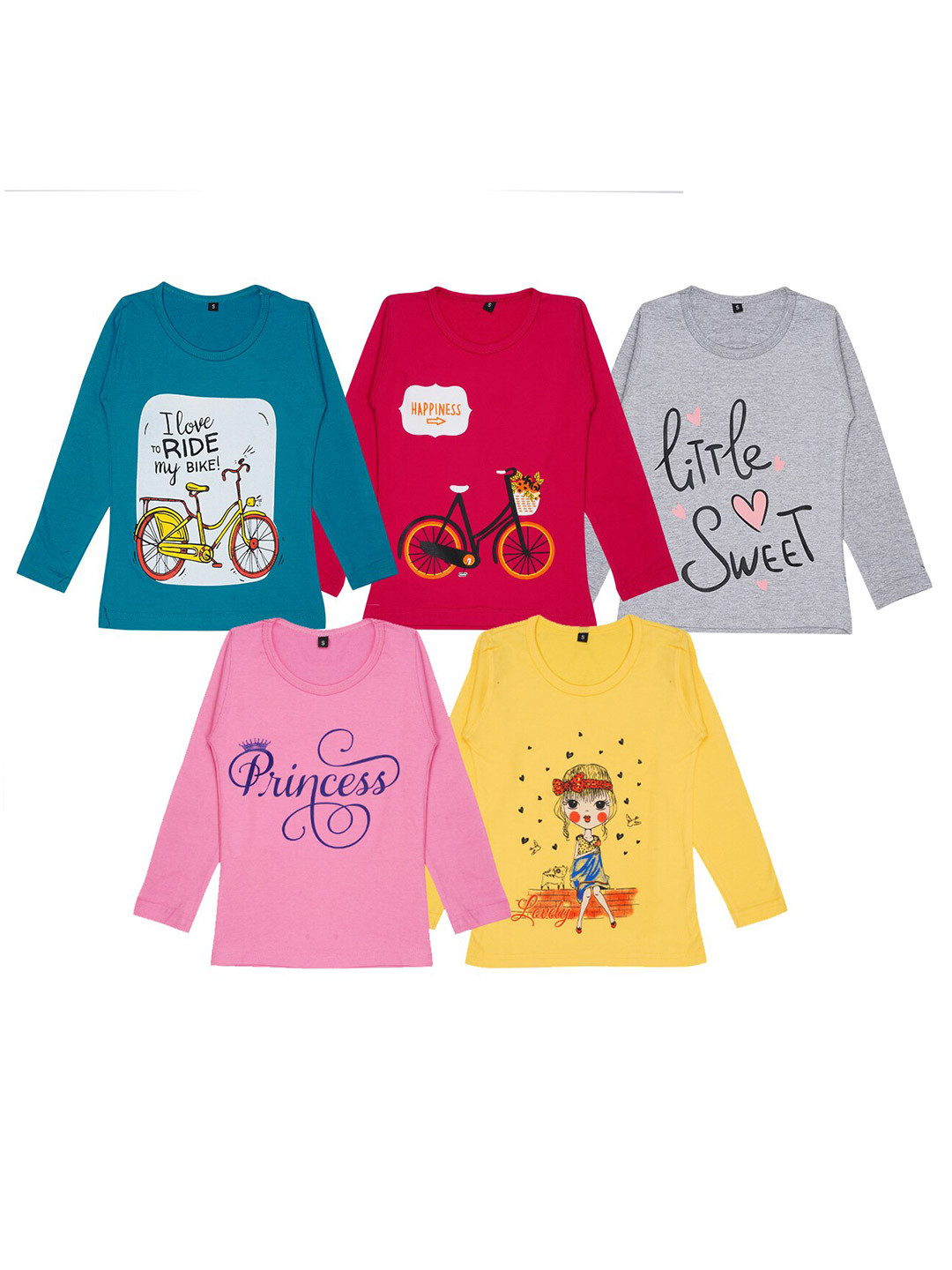 FAZZA Girls Pack of 5 Printed T-shirt