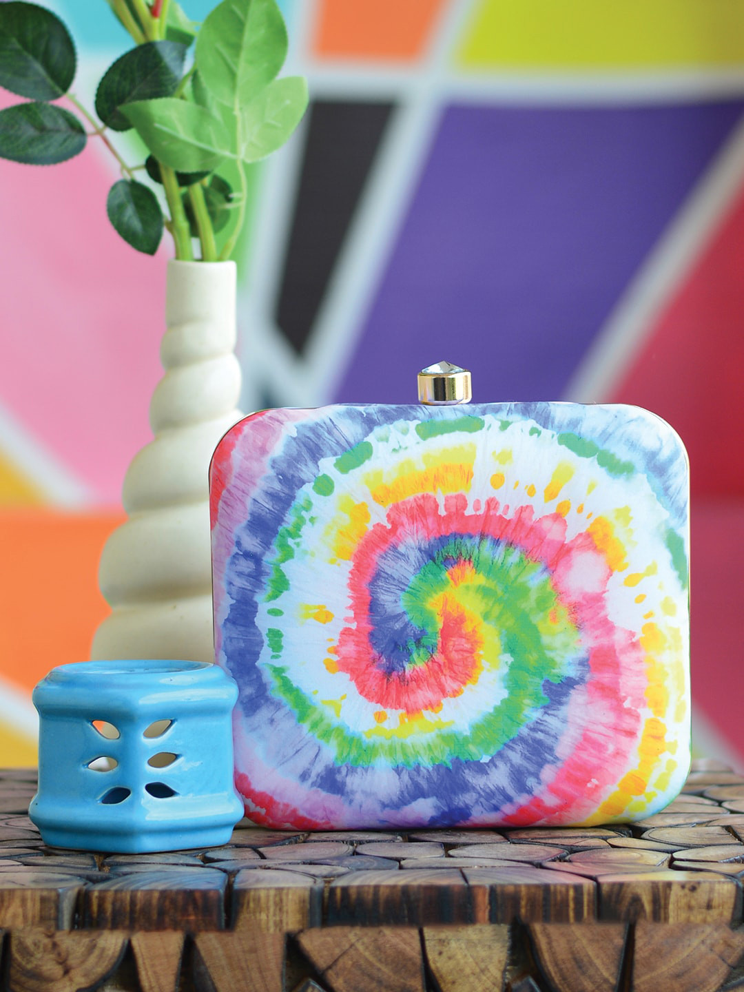 ARTKLIM Pink & Blue Rainbow Printed Box Clutch