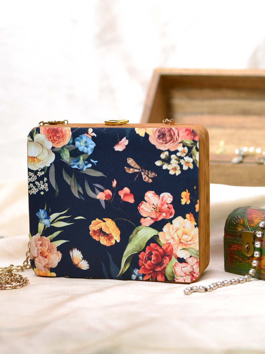 ARTKLIM Black & Pink Printed Box Clutch