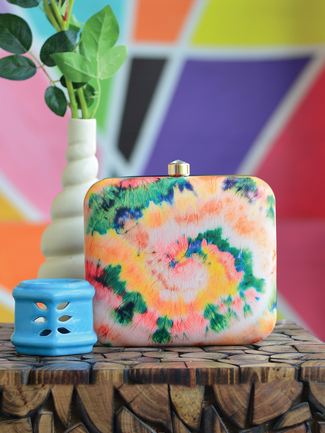 ARTKLIM Yellow & Green Printed Box Clutch