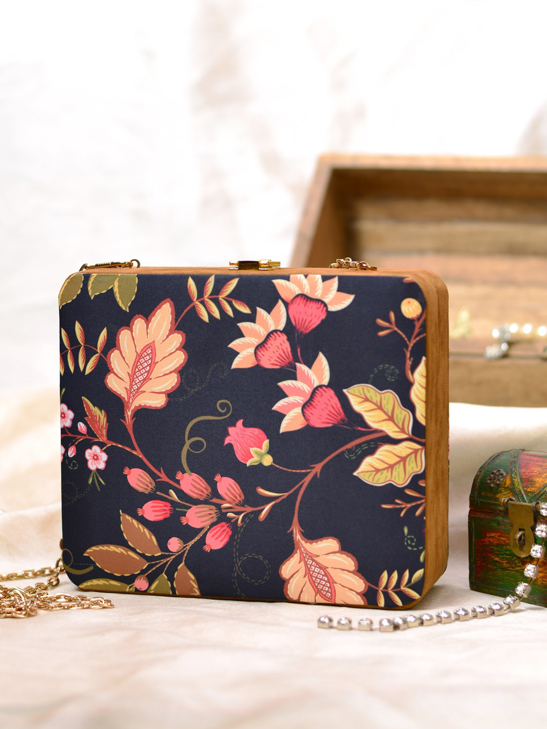 ARTKLIM Black & Brown Printed Box Clutch