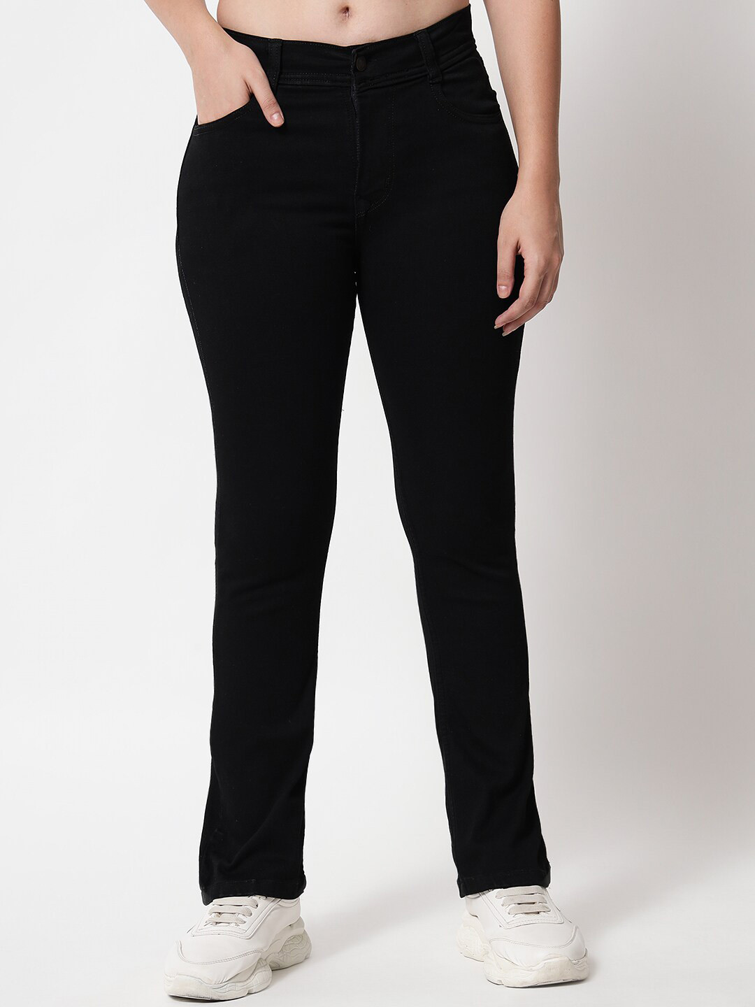 Orchid Blues Women Black Cotton Bootcut High-Rise Stretchable Jeans