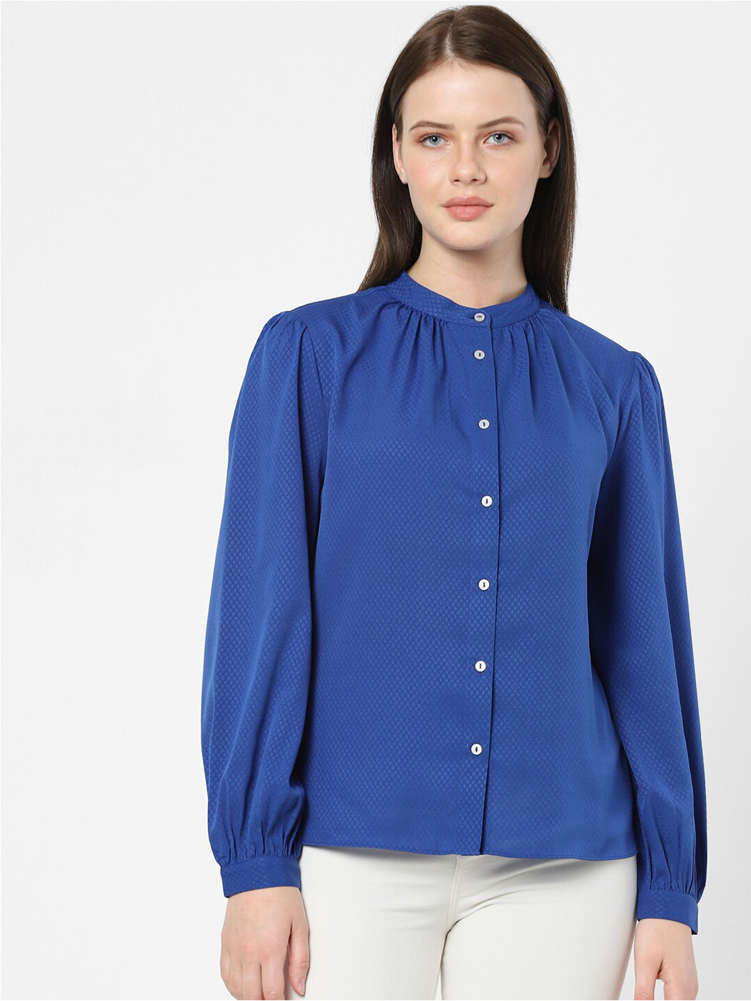 Vero Moda Blue Mandarin Collar Shirt Style Top