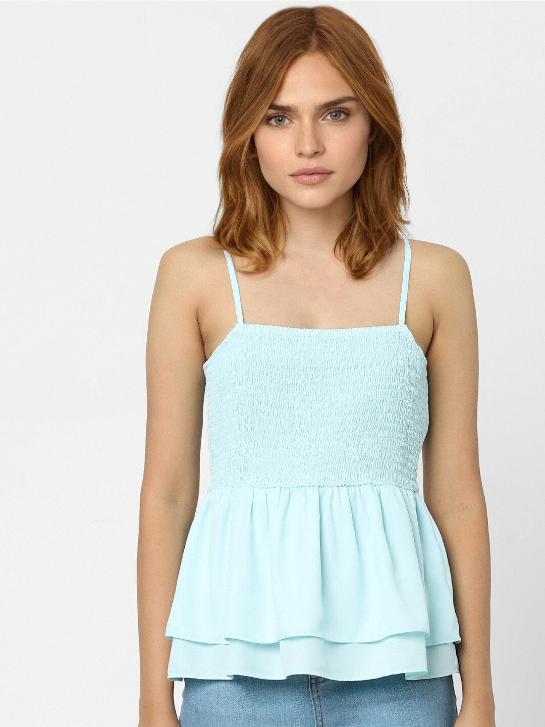 Vero Moda Blue Smocked Peplum Top