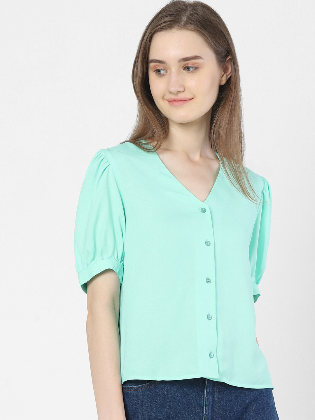 Vero Moda Turquoise Blue Solid Shirt Style Top