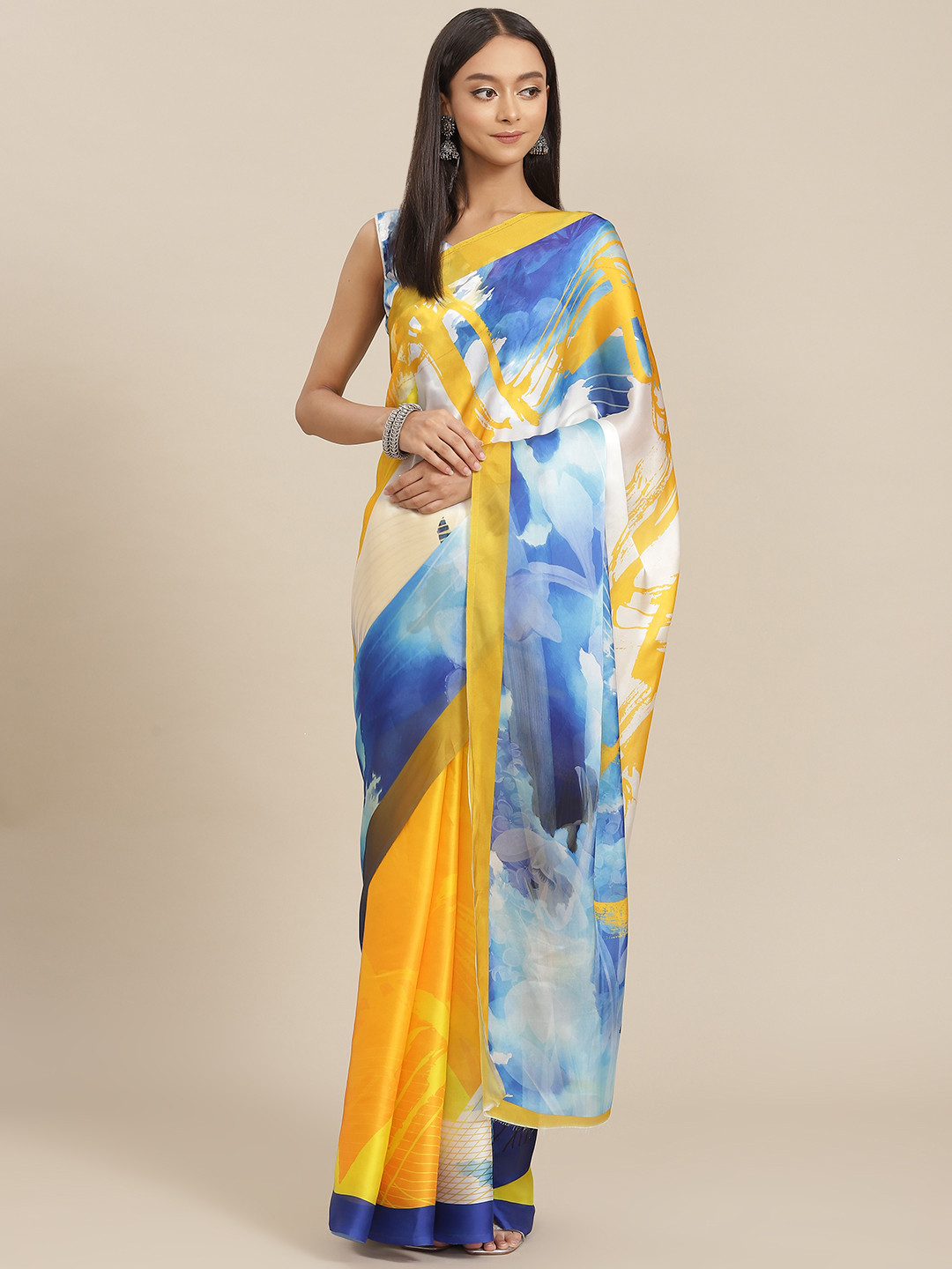 Kalista Yellow & Blue Tie and Dye Saree