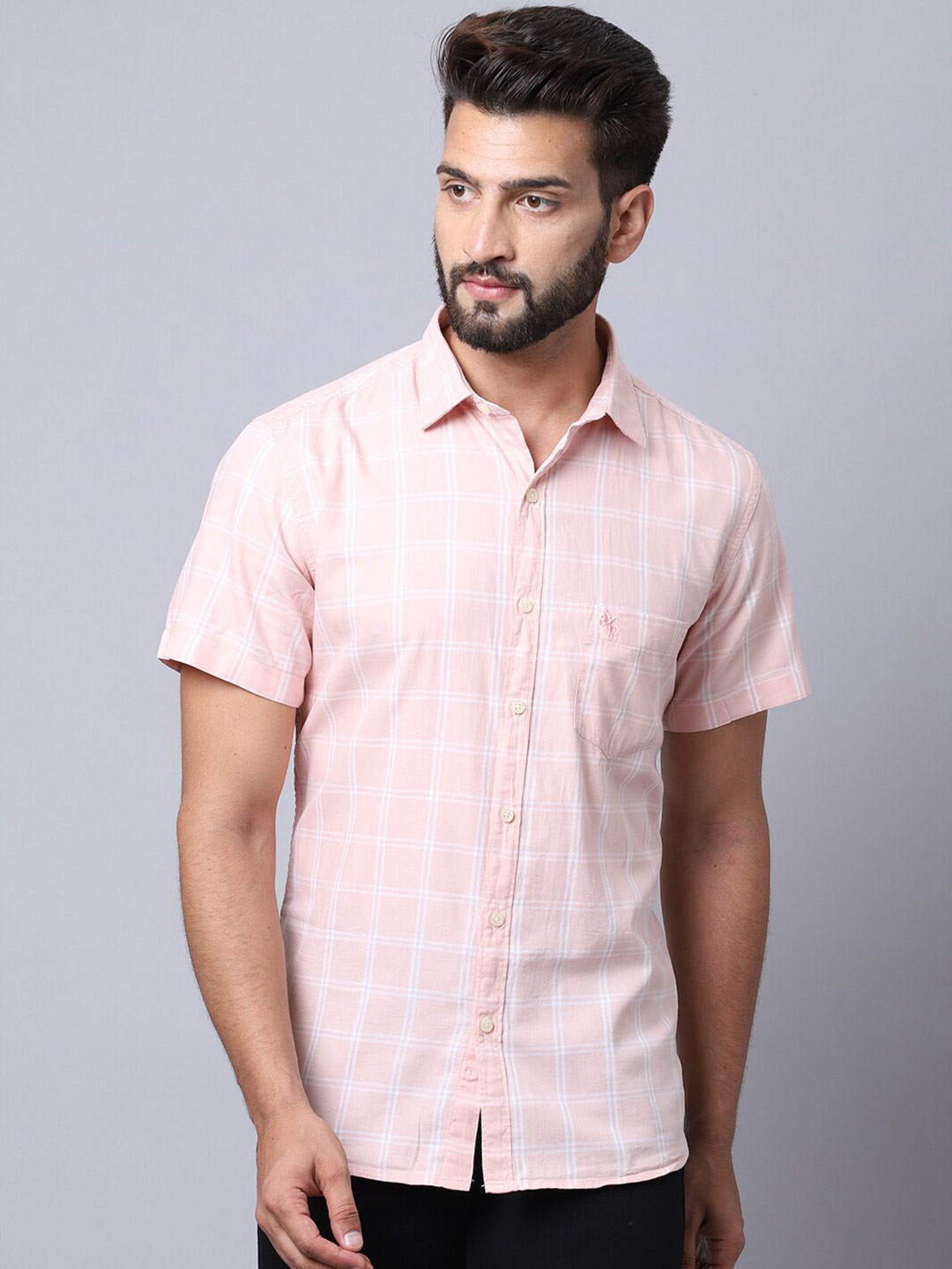 Cantabil Men Pink Checked Casual Shirt