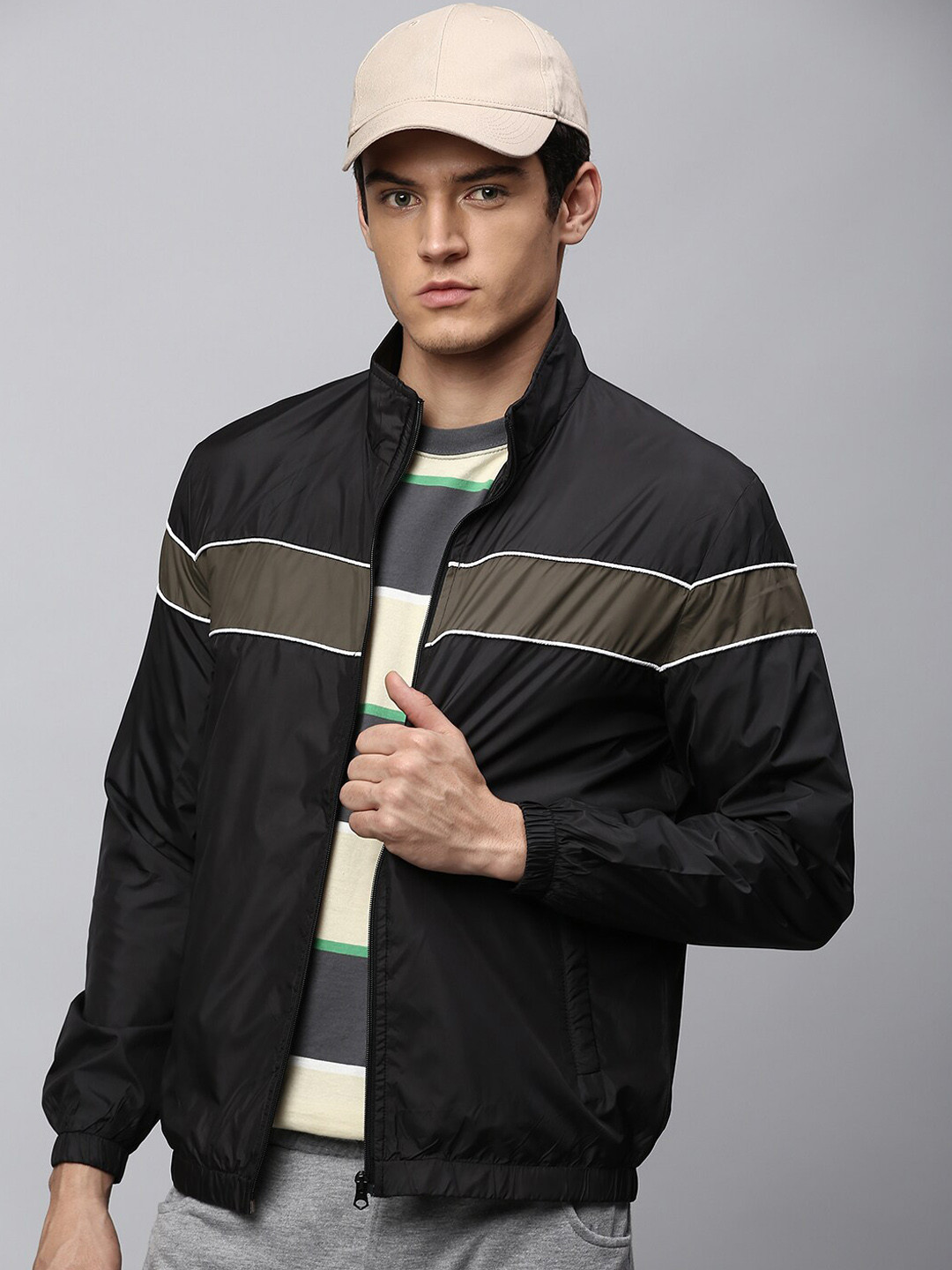 High Star Men Black Colourblocked Bomber Jacket