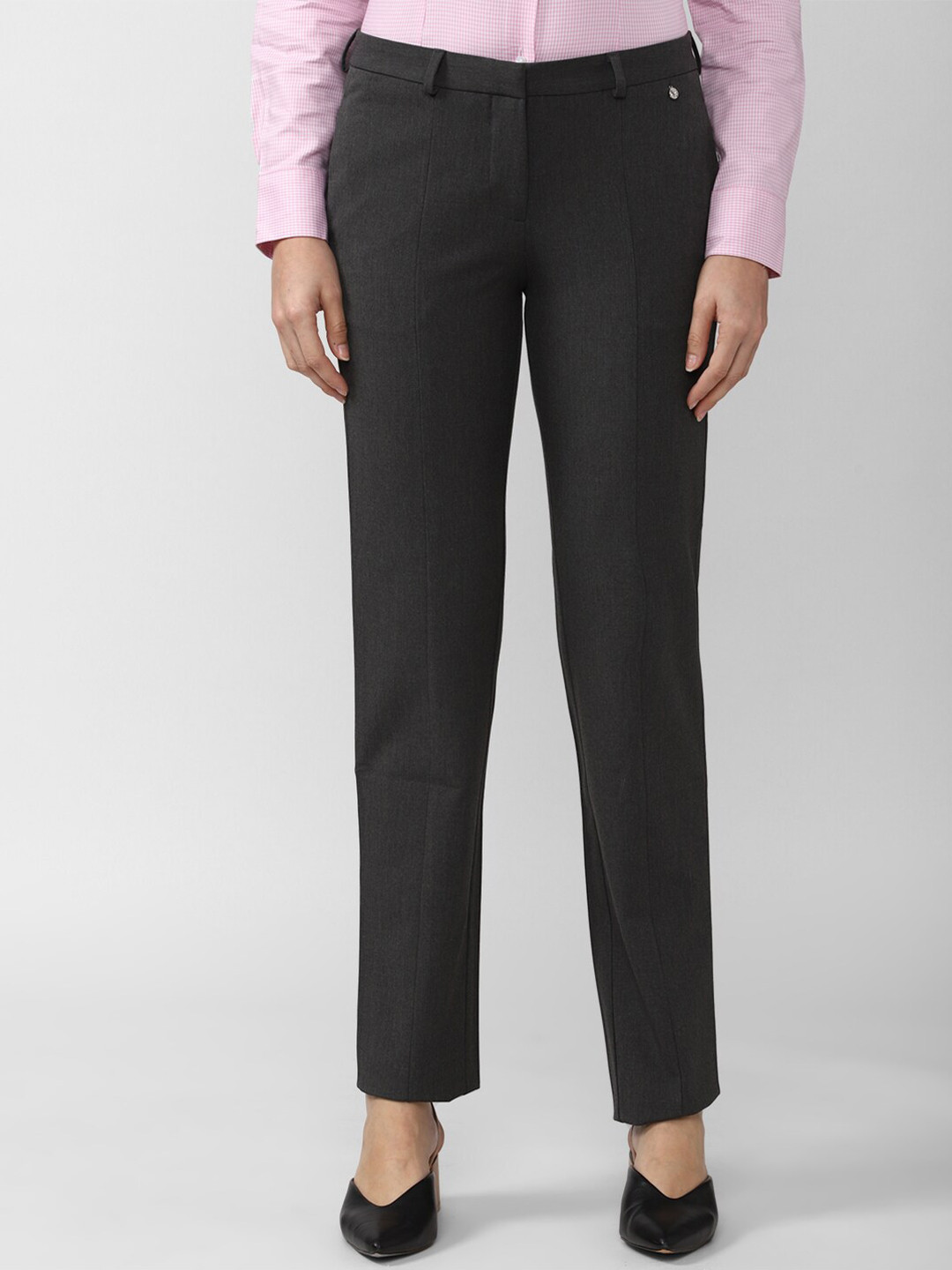 Van Heusen Woman Women Grey Solid Formal Trousers