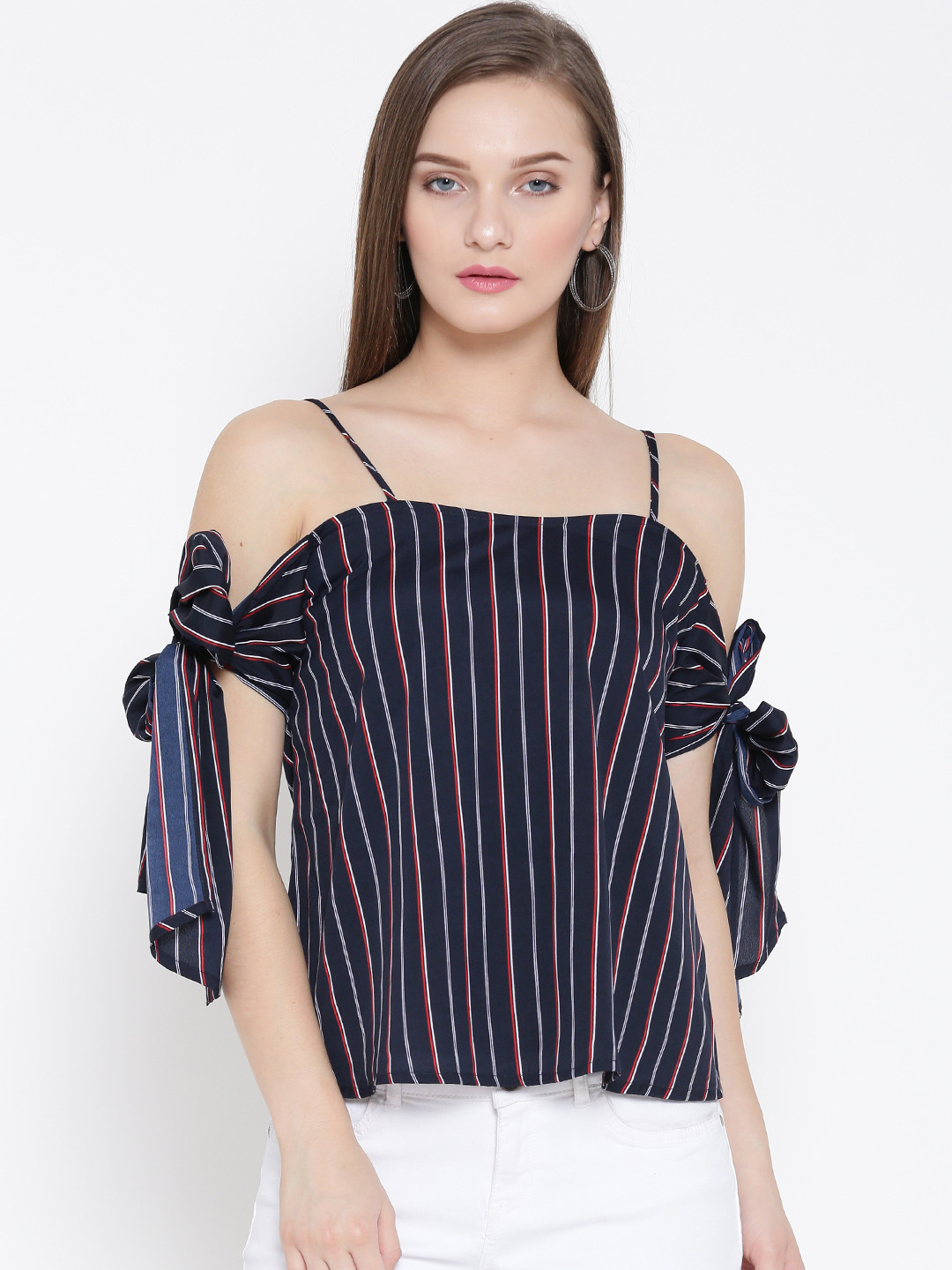 Veni Vidi Vici Women Navy Striped A-Line Top