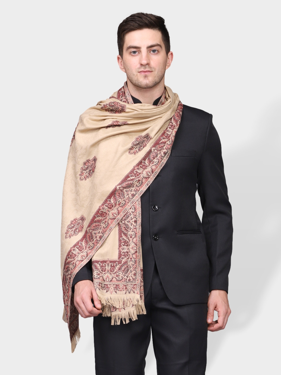 WEAVERS VILLA Men Woven Motifs Design Winter Shawl
