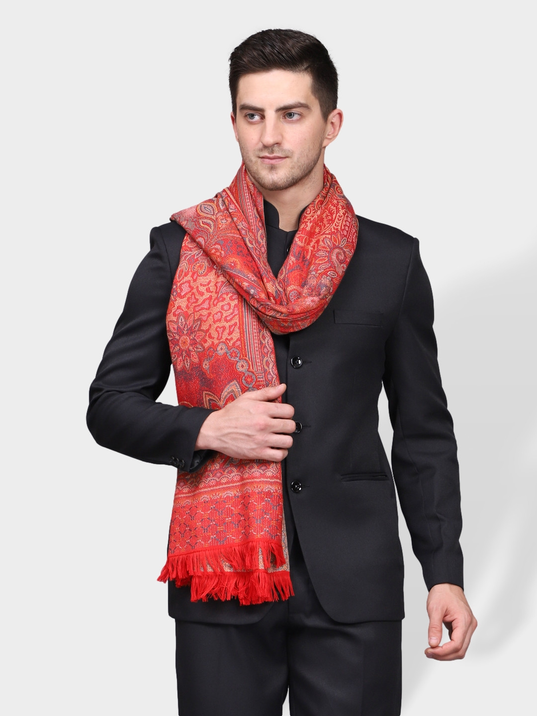WEAVERS VILLA Men Woven Printed Frayed Border Winter Shawl
