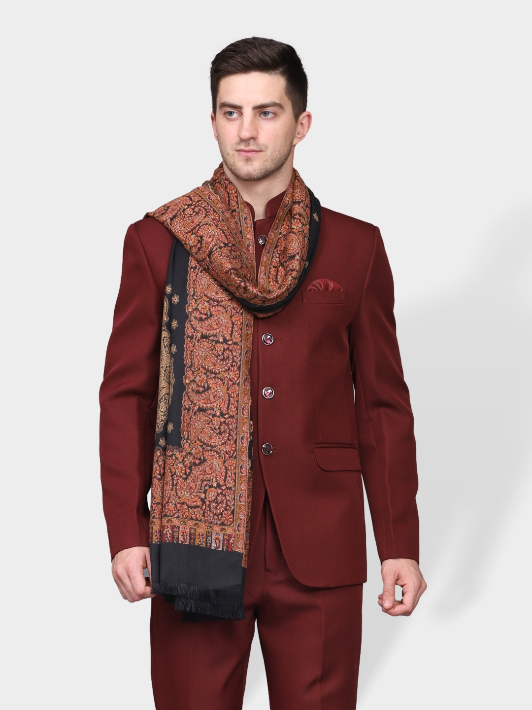 WEAVERS VILLA Men Woven Design Patterned Winter Shawl
