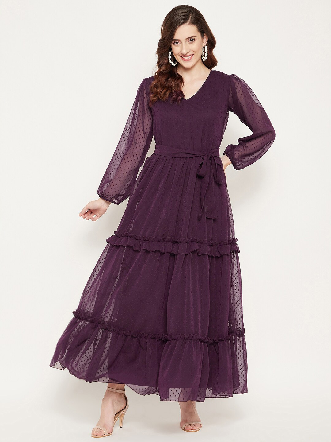 Bitterlime Burgundy Georgette Maxi Dress