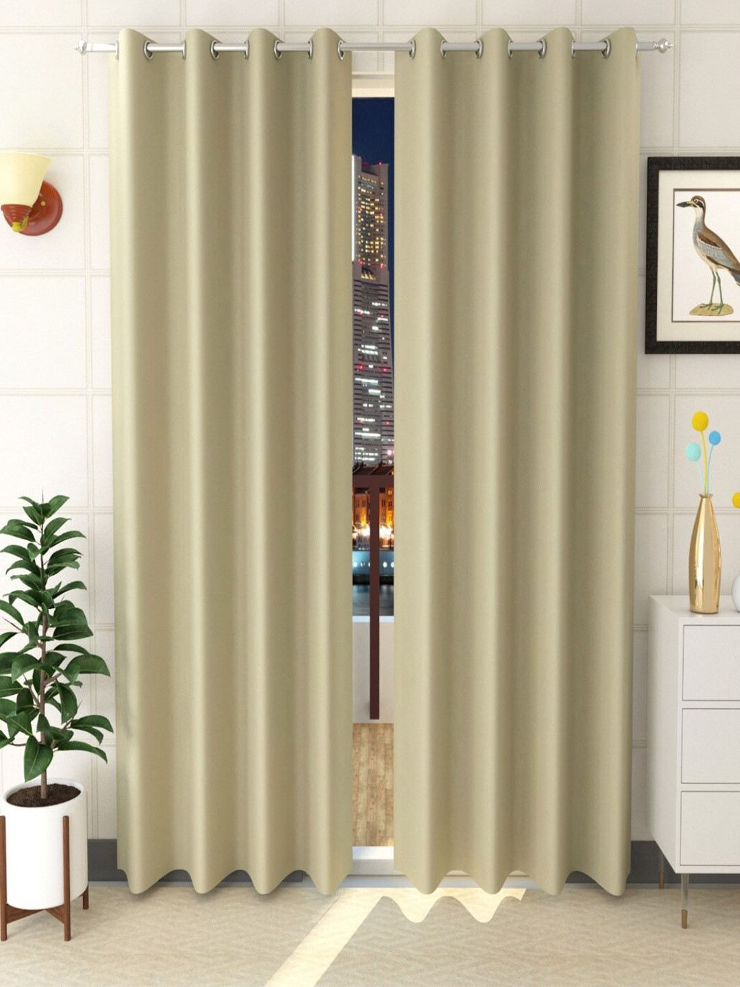 Homefab India Sea Green Set of 2 Black Out Window Curtain