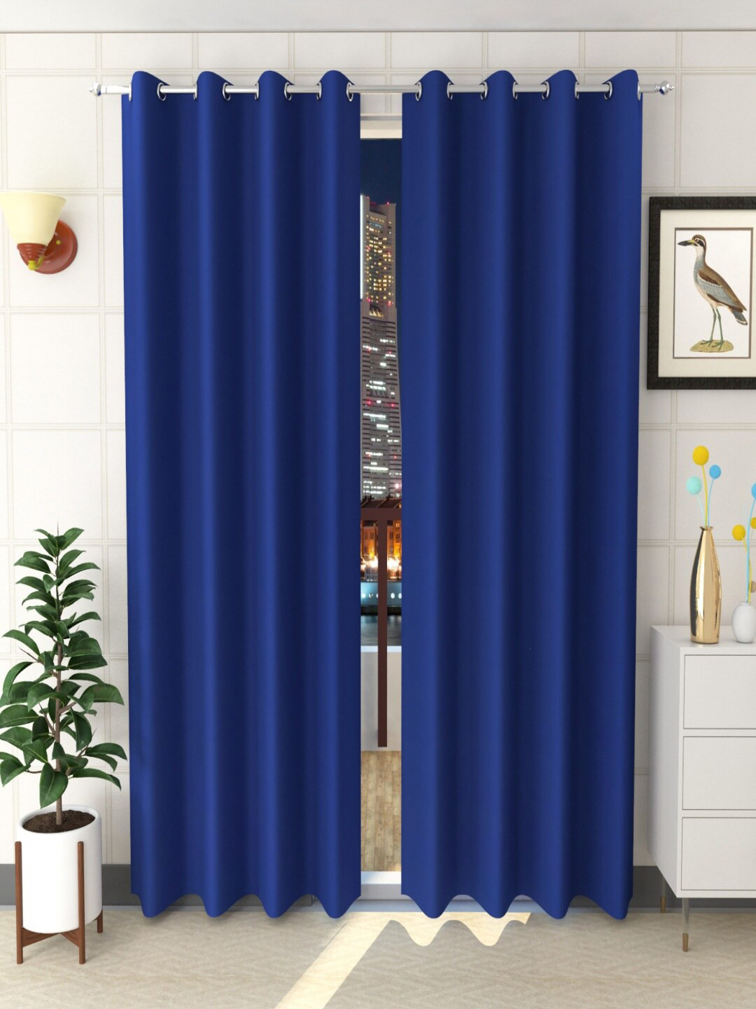 Homefab India Set of 2Navy Blue Black Out Long Door Curtain