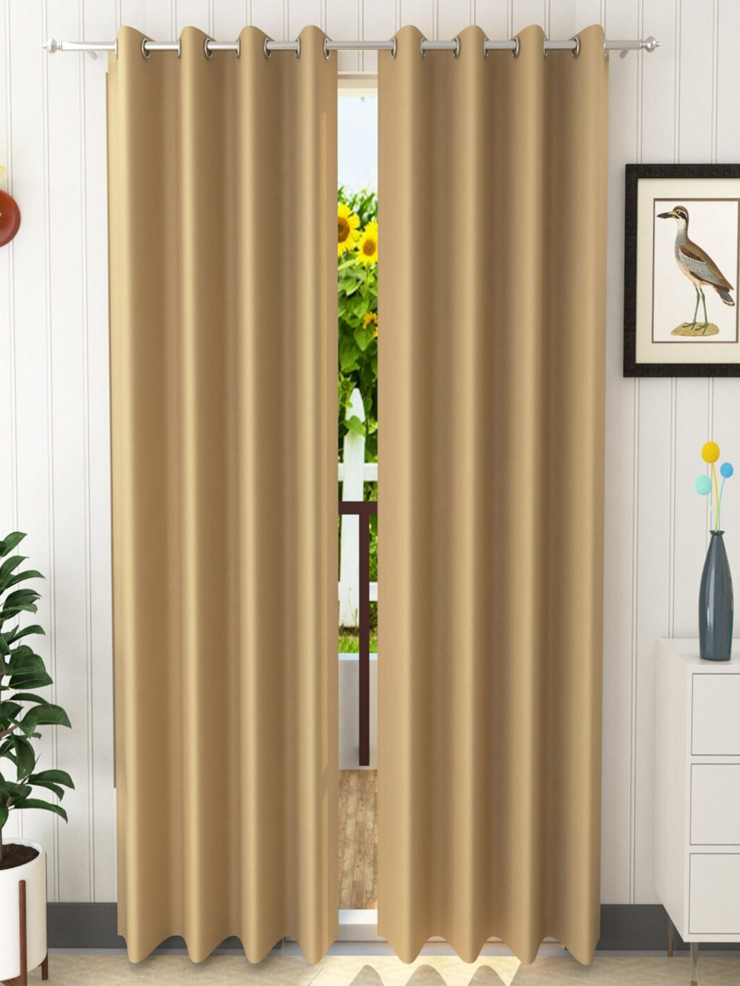 Homefab India Beige Set of 2 Out Door Curtains-7 feet