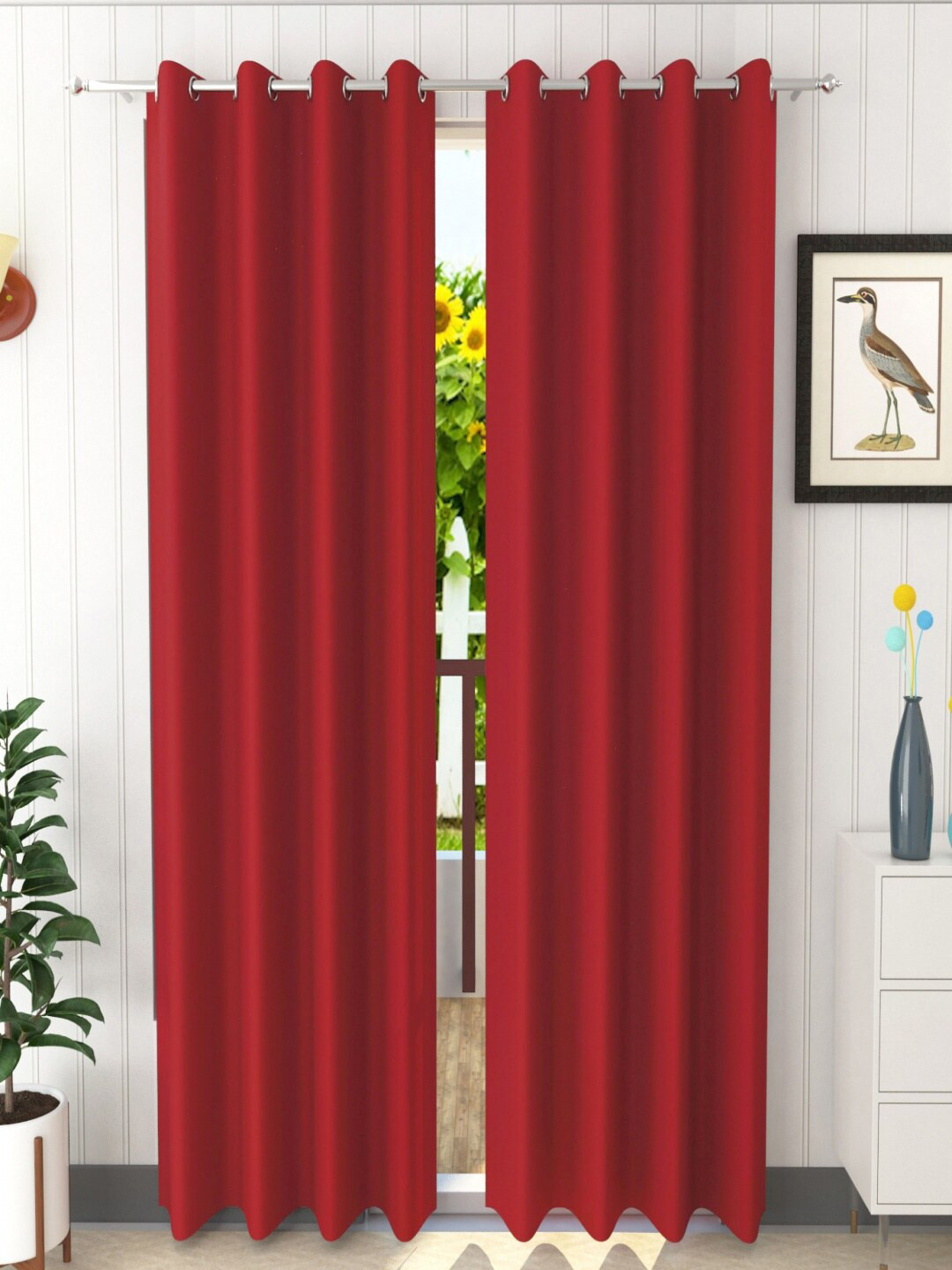 Homefab India Maroon Set of 2 Black Out Long Door Curtain