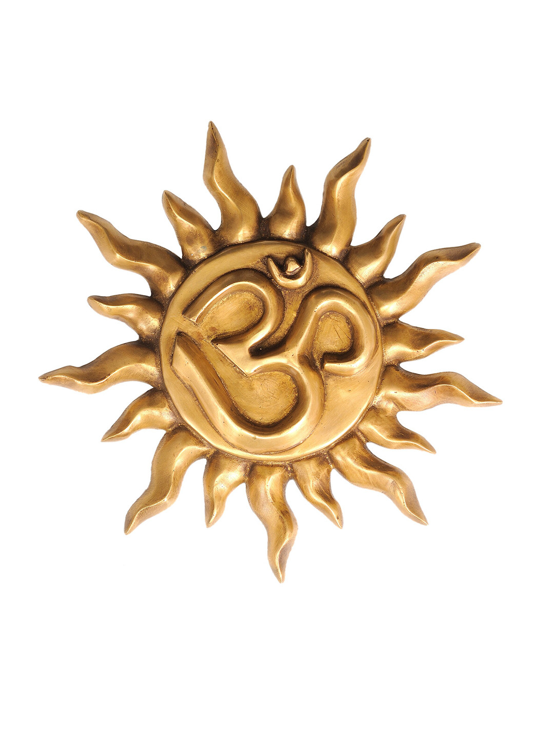 Exotic India Om on Surya Brass Glossy Hanging Pooja Room Spiritual Wall Decor-13In
