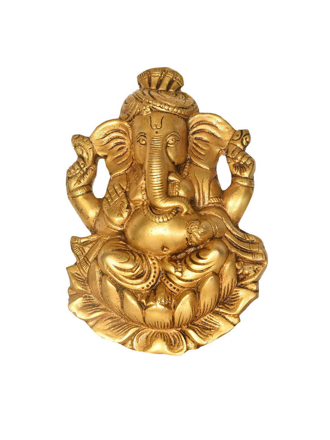 Exotic India Pagdi Ganesha Wall Hanging Brass Antique Spiritual Wall Decor-8.9In