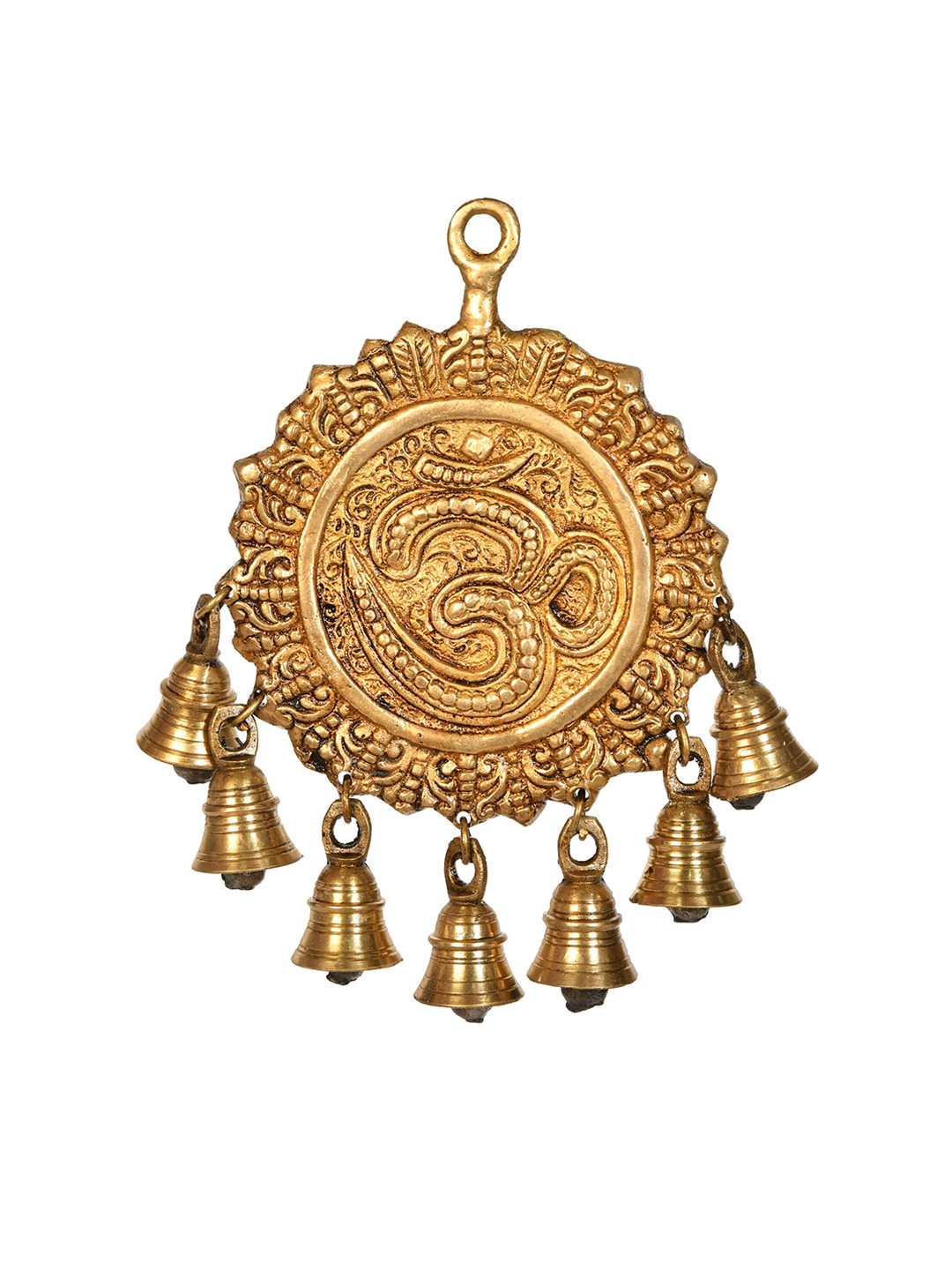 Exotic India OM Brass Ethnic Motifs Antique Pooja Room Spiritual Wall Decor-3.5In