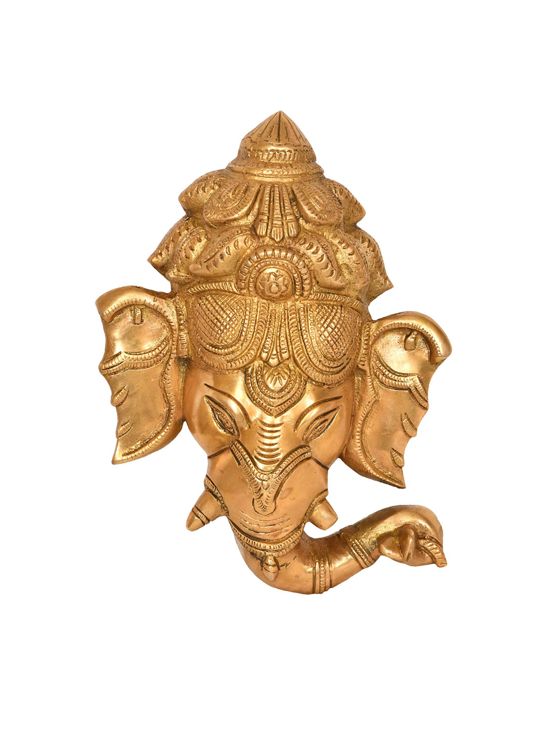 Exotic India Ganesha Wall Hanging Mask Brass Glossy Spiritual Wall Decor-8.3In